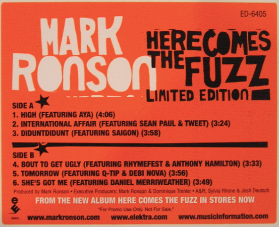 Mark Ronson - Here Comes the Fuzz | LIMITED EDITION 12" LP | Promo Sampler |