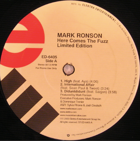 Mark Ronson - Here Comes the Fuzz | LIMITED EDITION 12" LP | Promo Sampler |